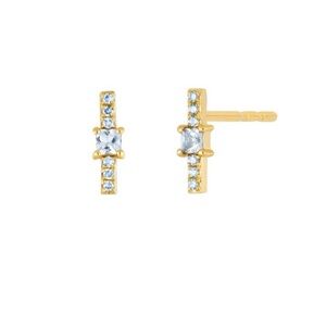 EF Collection White Quartz and Diamond Bar Stud Earrings (SINGLE)